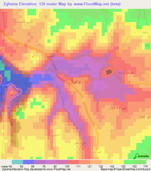 Zgharta,Lebanon Elevation Map