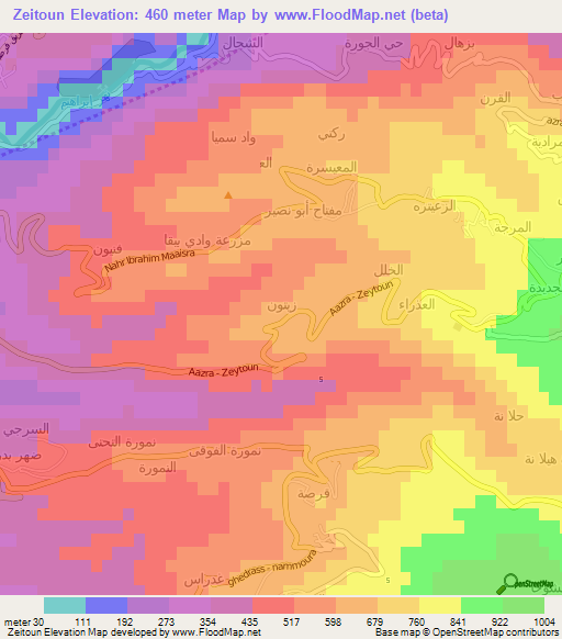 Zeitoun,Lebanon Elevation Map