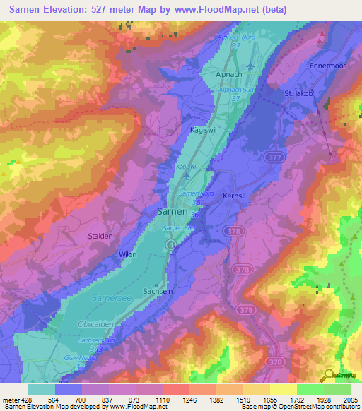 Sarnen,Switzerland Elevation Map