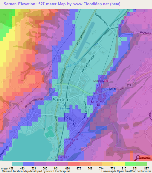 Sarnen,Switzerland Elevation Map