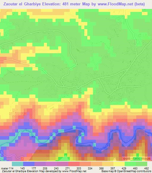 Zaoutar el Gharbiye,Lebanon Elevation Map