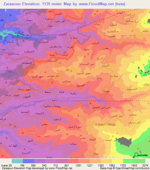 Zaraaoun,Lebanon Elevation Map