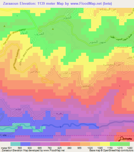 Zaraaoun,Lebanon Elevation Map