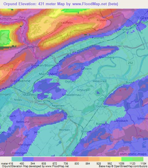 Orpund,Switzerland Elevation Map