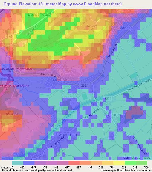 Orpund,Switzerland Elevation Map
