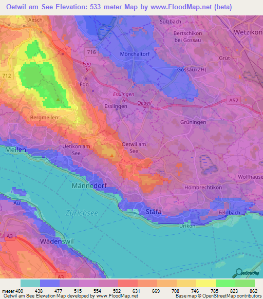 Oetwil am See,Switzerland Elevation Map