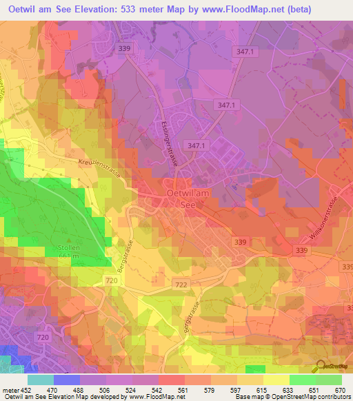 Oetwil am See,Switzerland Elevation Map