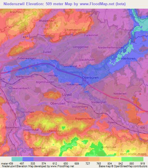 Niederuzwil,Switzerland Elevation Map