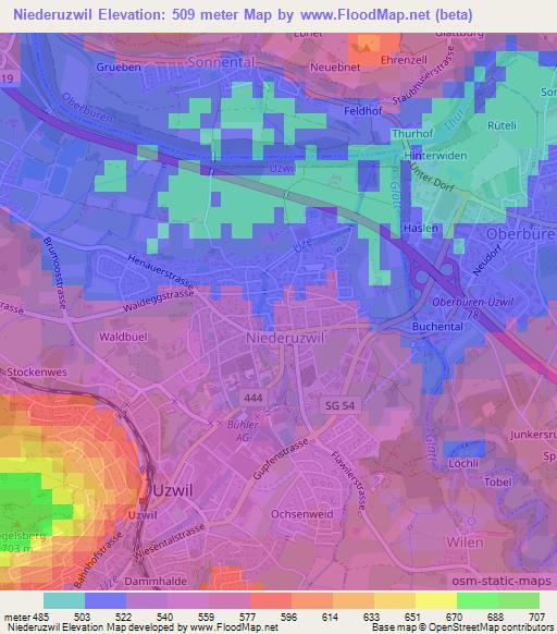 Niederuzwil,Switzerland Elevation Map