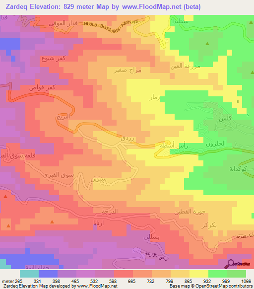 Zardeq,Lebanon Elevation Map