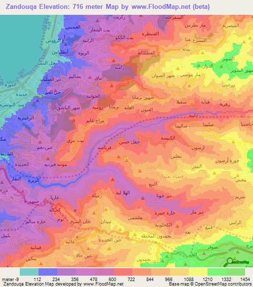 Zandouqa,Lebanon Elevation Map