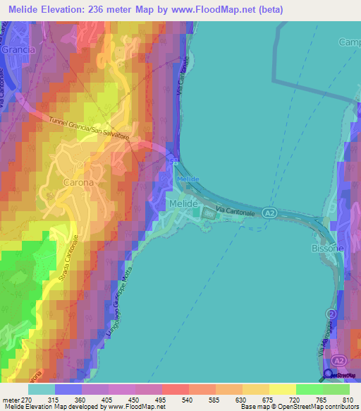Melide,Switzerland Elevation Map