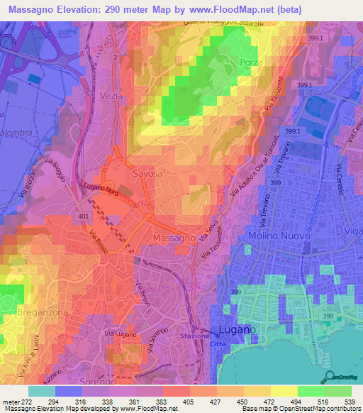 Massagno,Switzerland Elevation Map