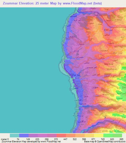 Zoummar,Lebanon Elevation Map