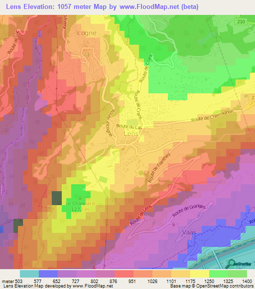 Lens,Switzerland Elevation Map