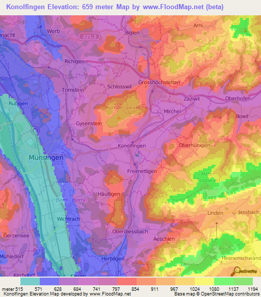 Konolfingen,Switzerland Elevation Map