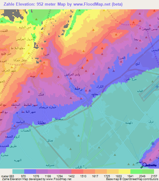 Zahle,Lebanon Elevation Map
