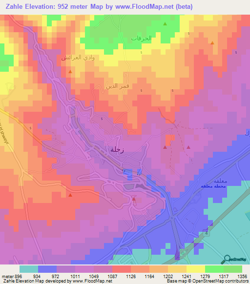 Zahle,Lebanon Elevation Map