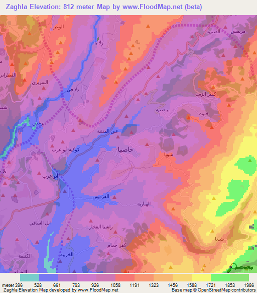 Zaghla,Lebanon Elevation Map