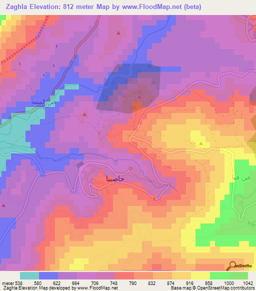 Zaghla,Lebanon Elevation Map
