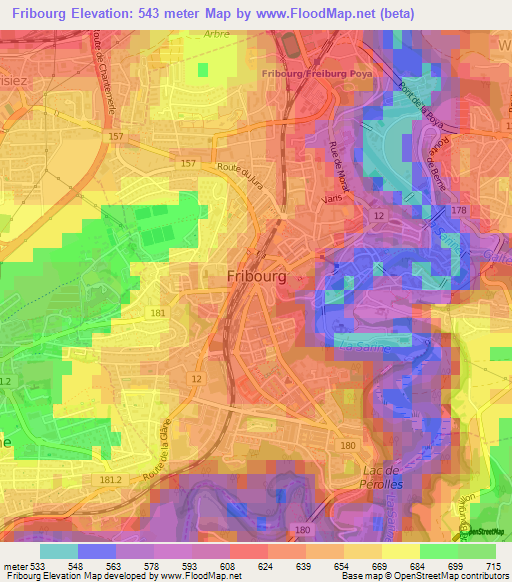 Fribourg,Switzerland Elevation Map