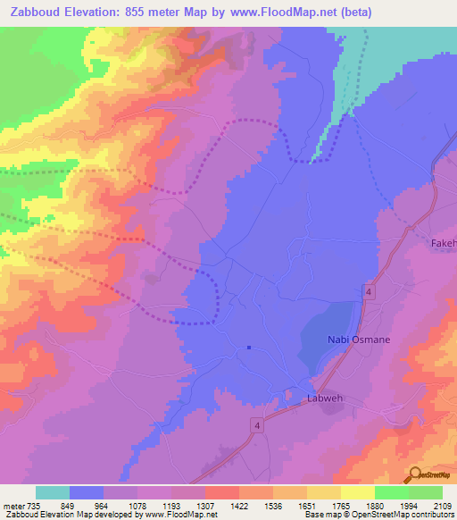 Zabboud,Lebanon Elevation Map