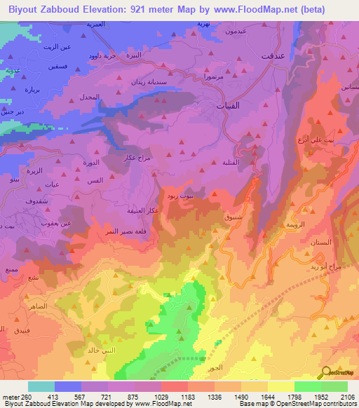 Biyout Zabboud,Lebanon Elevation Map