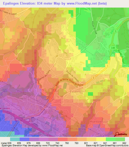 Epalinges,Switzerland Elevation Map
