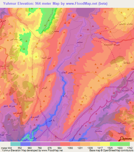 Yuhmur,Lebanon Elevation Map
