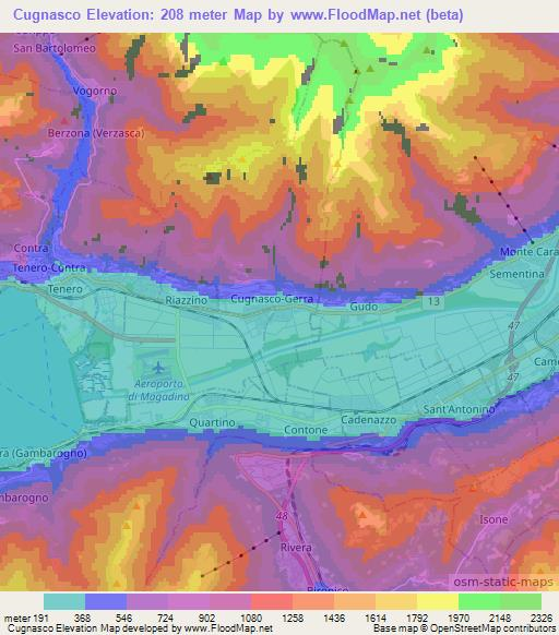 Cugnasco,Switzerland Elevation Map