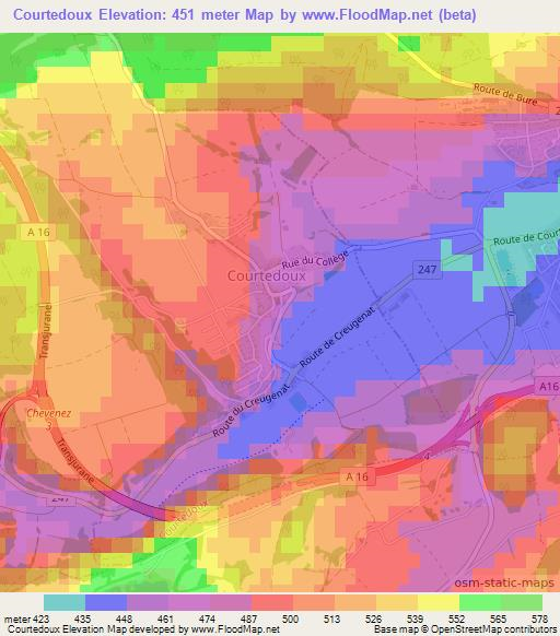 Courtedoux,Switzerland Elevation Map