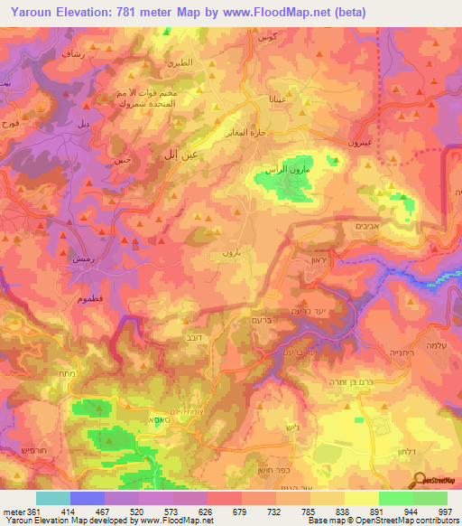 Yaroun,Lebanon Elevation Map