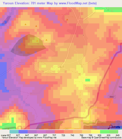 Yaroun,Lebanon Elevation Map