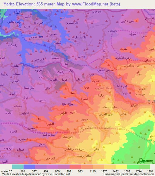Yarita,Lebanon Elevation Map