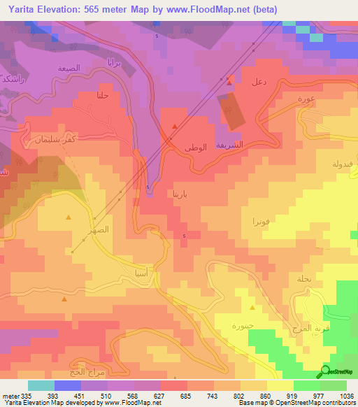 Yarita,Lebanon Elevation Map