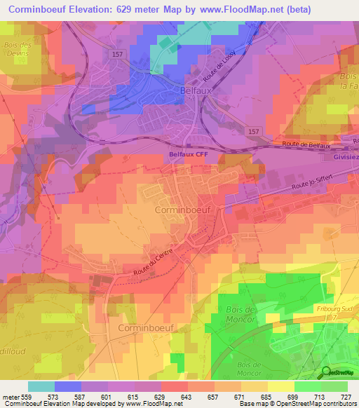 Corminboeuf,Switzerland Elevation Map