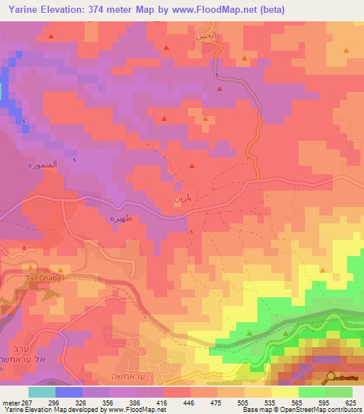 Yarine,Lebanon Elevation Map