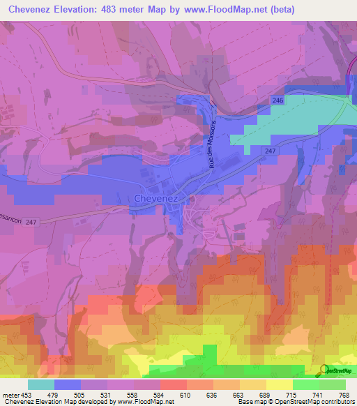 Chevenez,Switzerland Elevation Map