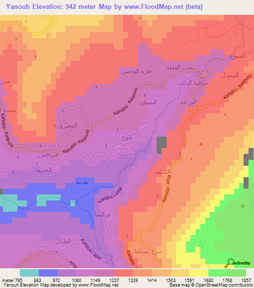 Yanouh,Lebanon Elevation Map