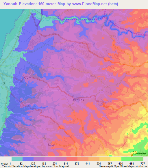 Yanouh,Lebanon Elevation Map