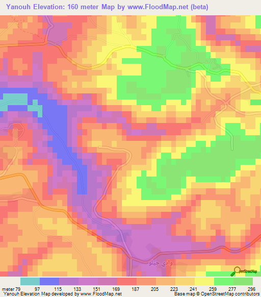 Yanouh,Lebanon Elevation Map