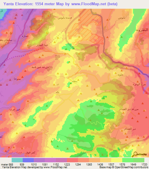 Yanta,Lebanon Elevation Map