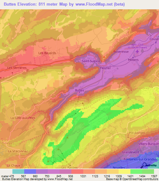 Buttes,Switzerland Elevation Map