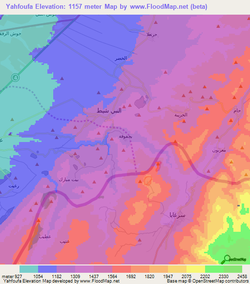Yahfoufa,Lebanon Elevation Map