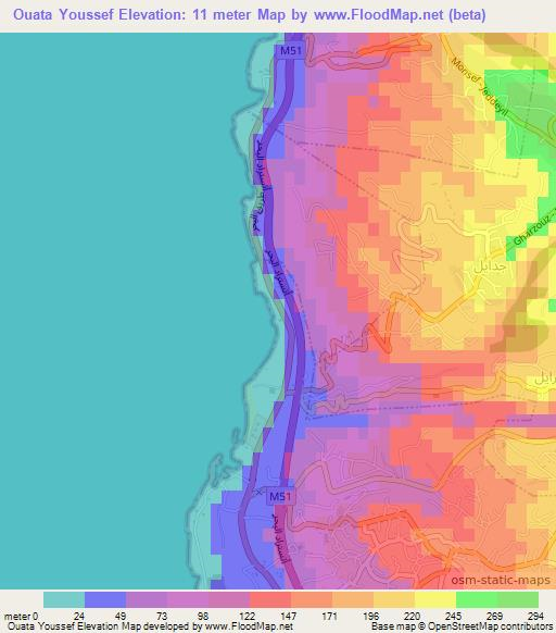 Ouata Youssef,Lebanon Elevation Map