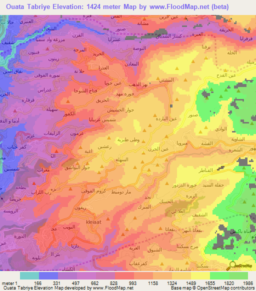 Ouata Tabriye,Lebanon Elevation Map