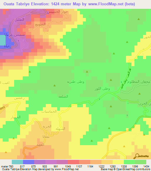Ouata Tabriye,Lebanon Elevation Map