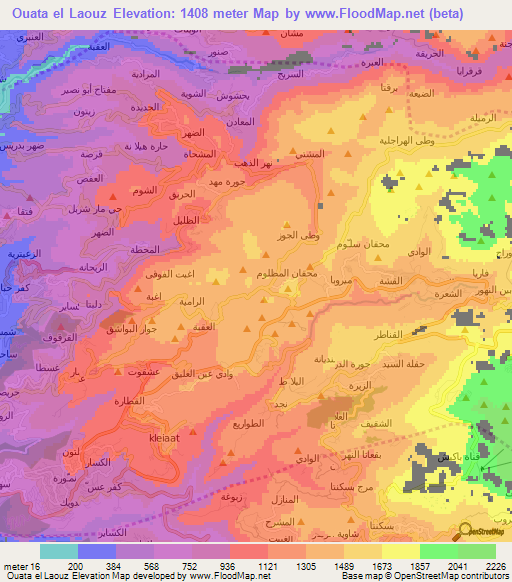 Ouata el Laouz,Lebanon Elevation Map