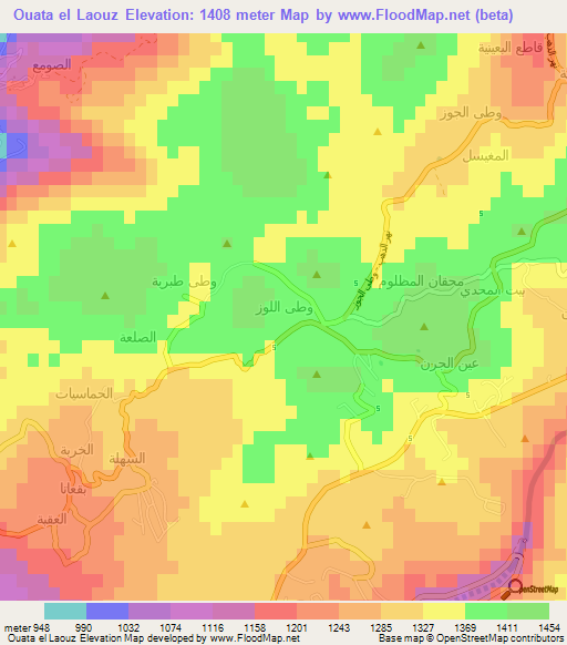 Ouata el Laouz,Lebanon Elevation Map