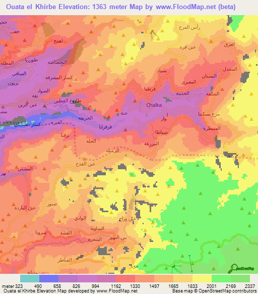 Ouata el Khirbe,Lebanon Elevation Map